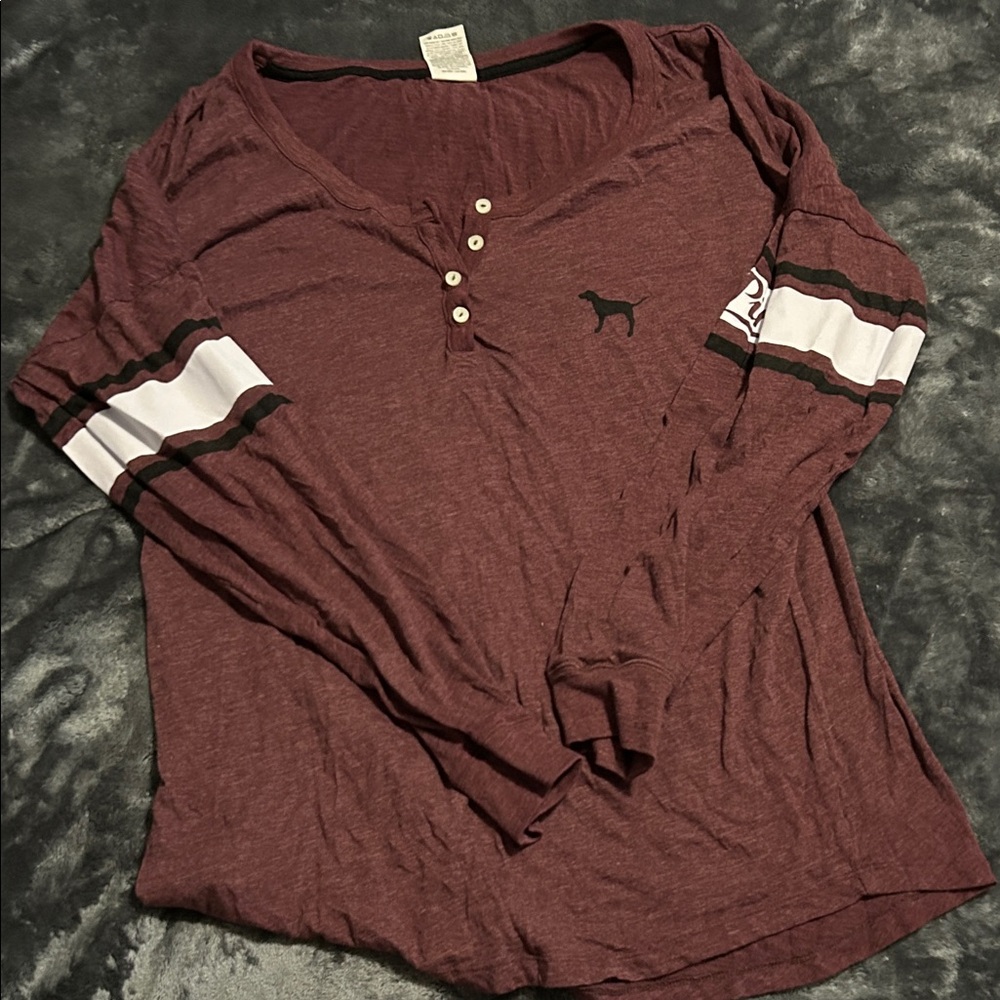 PINK Victoria's Secret Burgundy Long Sleeve with Stripes